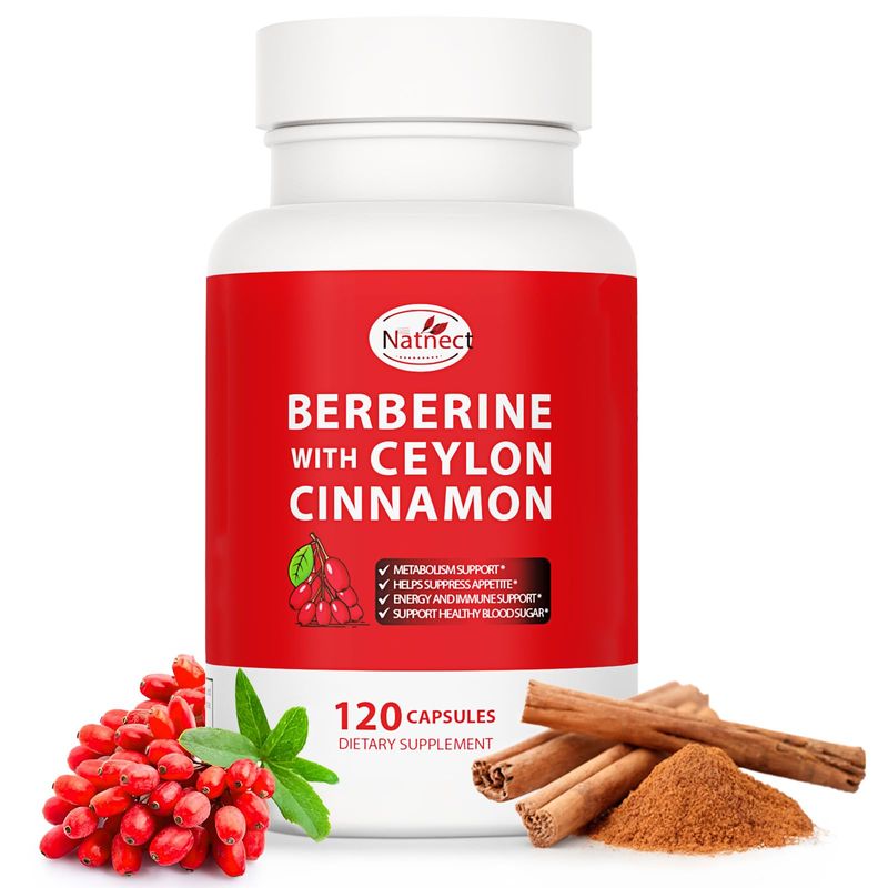 Natnect Berberine Supplement with Ceylon Cinnamon, Licorice Extract, Berberine 6X for Healthy Weight Management, Metabolism and Immune Support 120 Capsules
