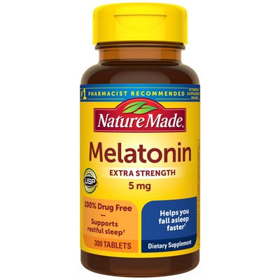 Nature Made Melatonin 5mg Extra Strength Tablets, 100 Drug Free Sleep Aid, Sleep Supplements for Adults, 300 Tablets, 300 Day Supply