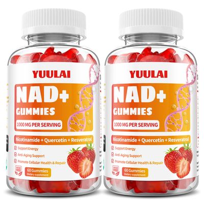 YUULAI Pack of 2 NAD Gummies, NAD Supplement for Women - NAD Nicotinamide Riboside Resveratrol 1000MG, NAD Plus Supplement Gummies for Anti-Aging, Cell Regeneration Energy, Strawberry, 120 Count