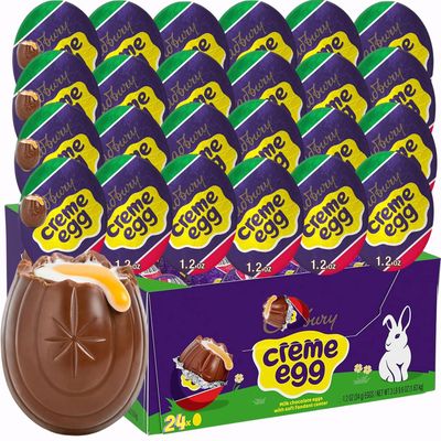 CadburyCreme Eggs Milk Chocolate Easter Candy, Bulk 24 Count Individually Wrapped Large 1.2 oz Easter Chocolate Eggs wFondant Creme Center Basket Egg Hunts Gifts