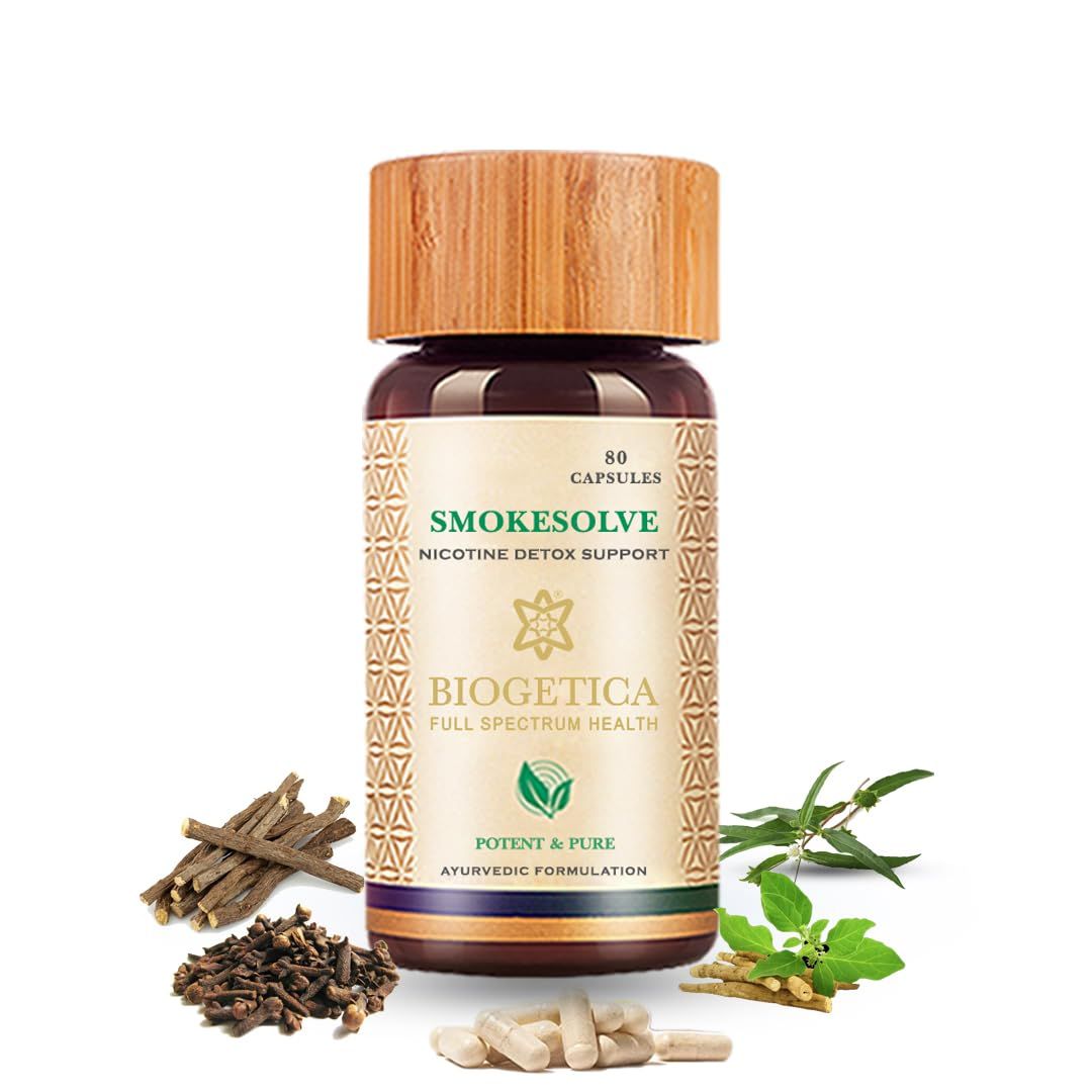 Biogetica Smokesolve Herbal Lung Detox Supplement with Yashtimadhu and Ashwagandha for Respiratory Health - Vegetarian Non-GMO - 100 Vegan - 80 Capsules