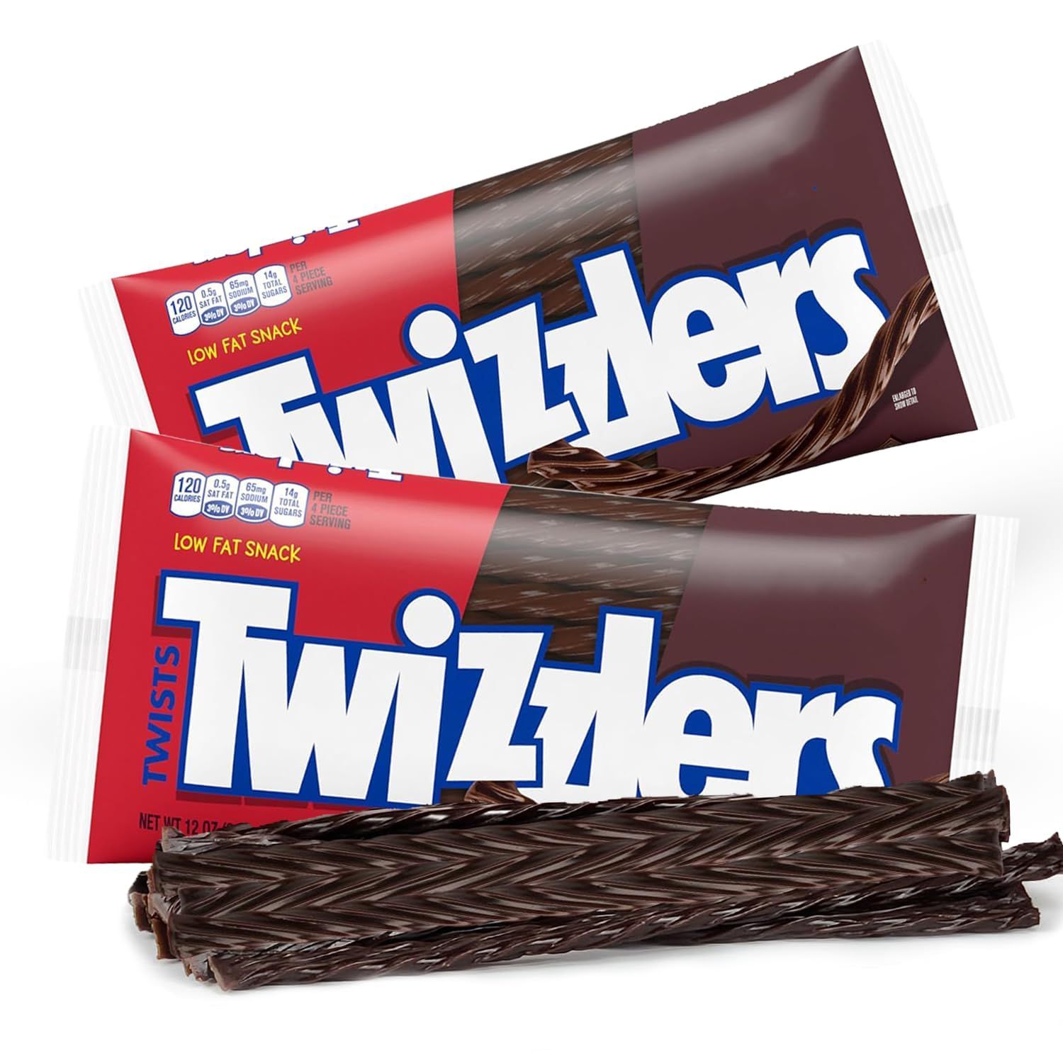 2 Pack Chocolate Licorice Candy Twists Full Size - Chocolate Flavored Candy Sticks Soft and Chewy Sweet Candy For Party Savors, Snacks Treats