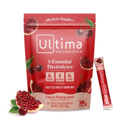 Ultima Replenisher Daily Electrolyte Powder Drink Mix - Cherry Pomegranate, 20 Stickpacks - Hydration Packets with 6 Electrolytes and Minerals - Keto Friendly, Vegan, Non-GMO and Sugar-Free
