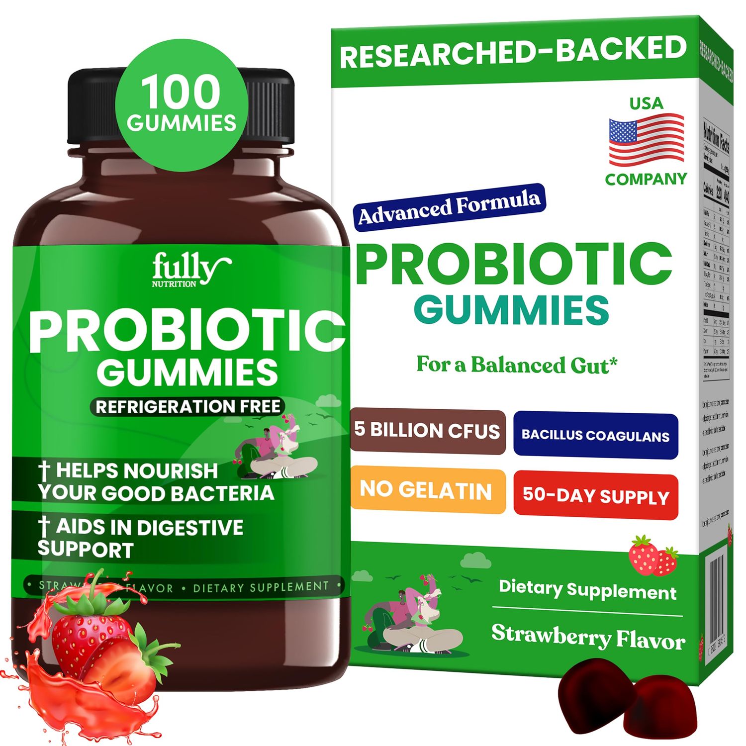 PROBIOTICS DAILY Immunity Fiber Gummies For Women Men: Prebiotics Probiotics for Digestive Immune Support, Gluten Free, Non-GMO, 100 Gummy Vitamins, 5 Billion CFUs, No Refrigeration Required