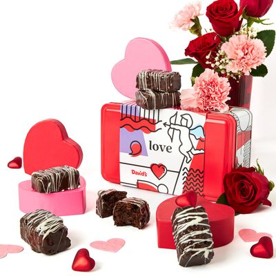 David s Cookies Chocolate Covered Brownies in Love Sweet Sampler Tin - 8pcs Individually Wrapped Oven-Fresh Baked Brownie Bites Gift Tin Box - Gourmet Valentines Food Gift for Her Him