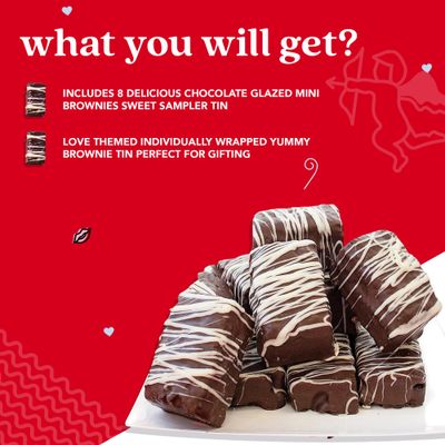 David s Cookies Chocolate Covered Brownies in Love Sweet Sampler Tin - 8pcs Individually Wrapped Oven-Fresh Baked Brownie Bites Gift Tin Box - Gourmet Valentines Food Gift for Her Him