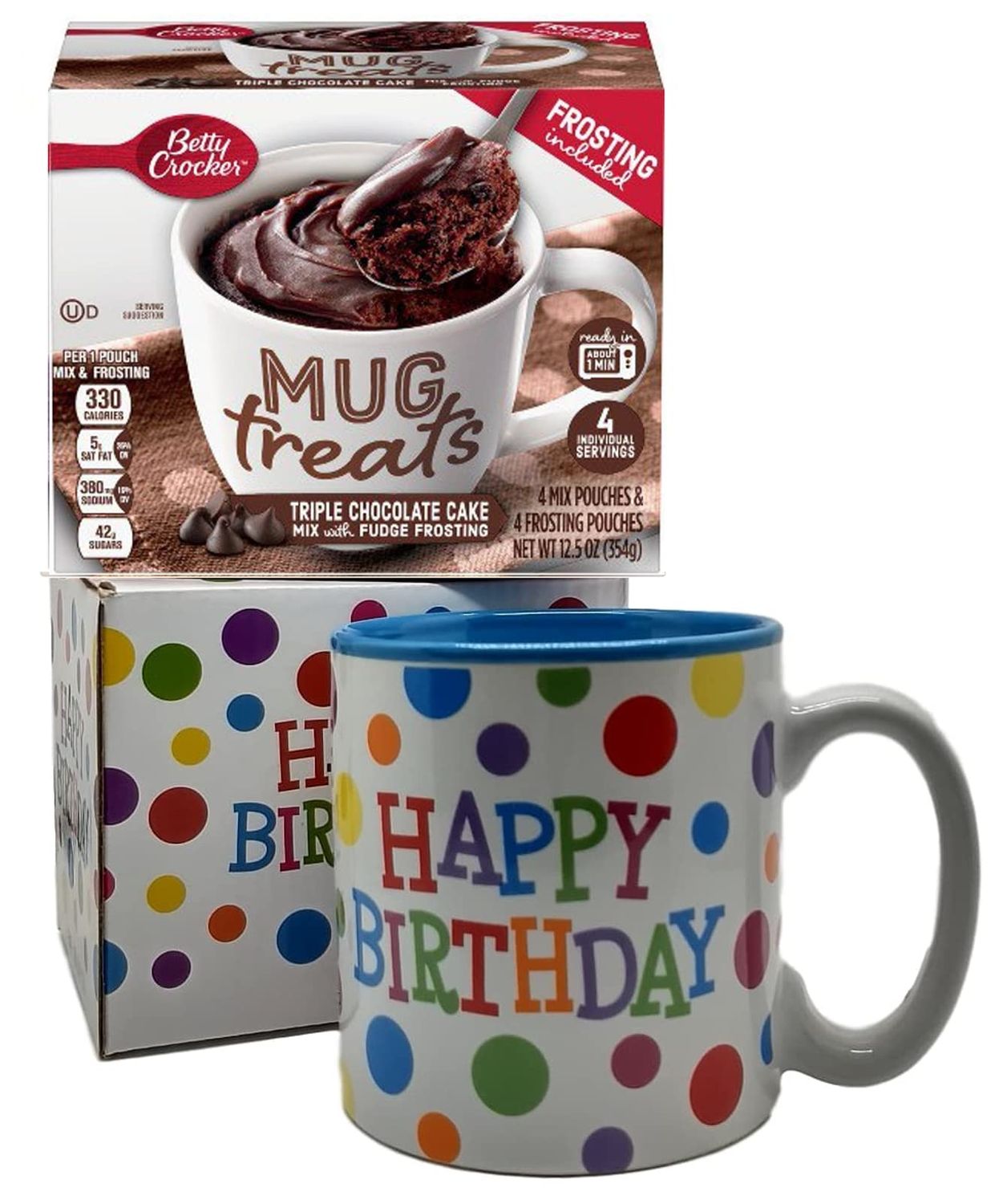 Charmed By Dragons Happy Birthday Mug In Gift Box - Polka Dots - with 4 Mug Cake Mix Pouches Bundle Triple Chocolate