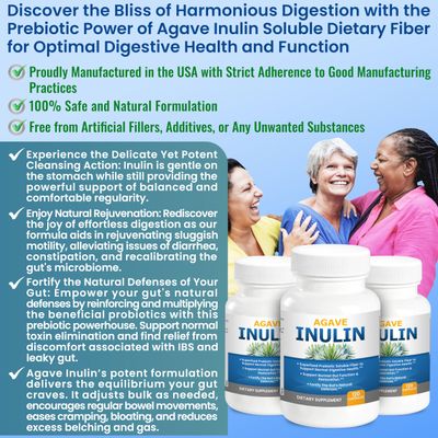 Agave Inulin Capsules Digestive Support Soluble Fiber Prebiotic Agave Inulin 120 Ct.