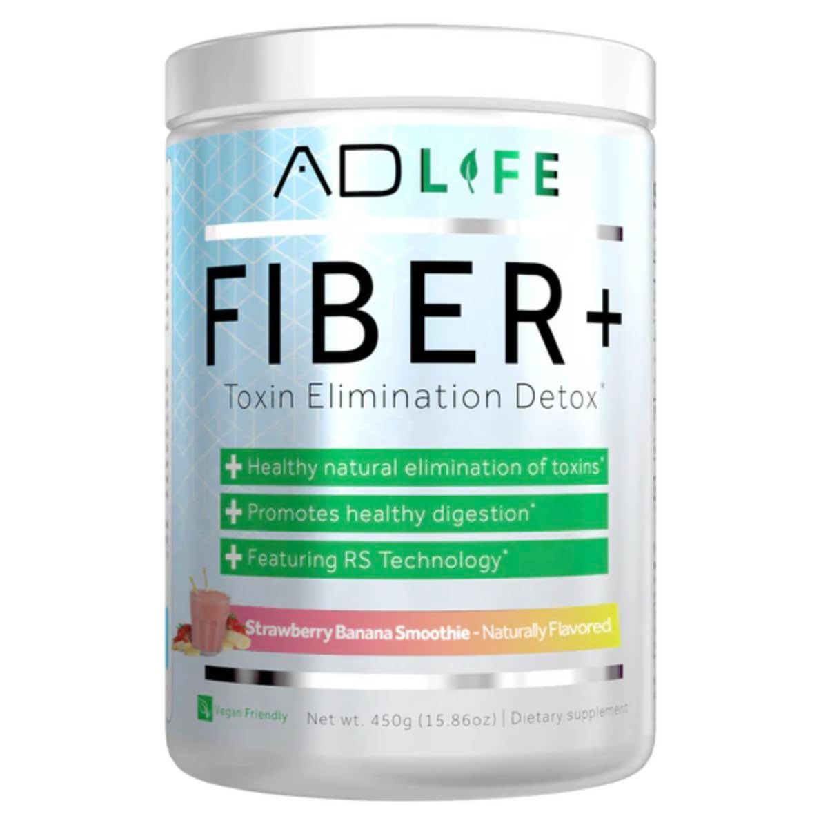 Project AD Fiber Vegan Fiber Supplement Powder, Supports Gut Health and Digestive Regularity Strawberry Banana, 16.4 oz