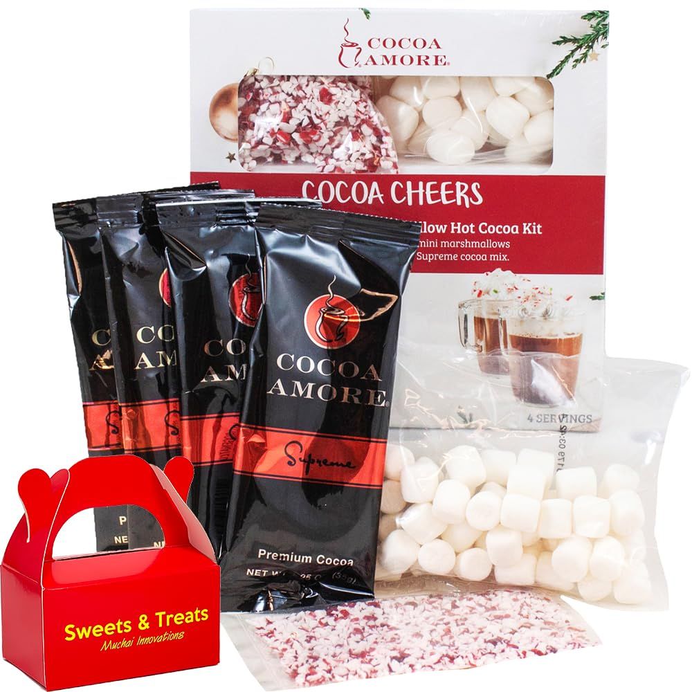 Hot Chocolate Cocoa Gift Cocoa Packets, Crushed Peppermint Mini Marshmallows Gift MUCHAI Box 1 Gift Pack, Supreme Gourmet Cocoa Mix