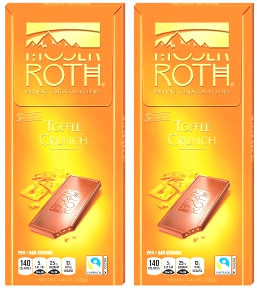 Roth Moser Toffee Crunch German European Cacao Bar, Indivually Wrapped Milk Chocolate Squares, Snack Snacking Dessert Food Sweets
