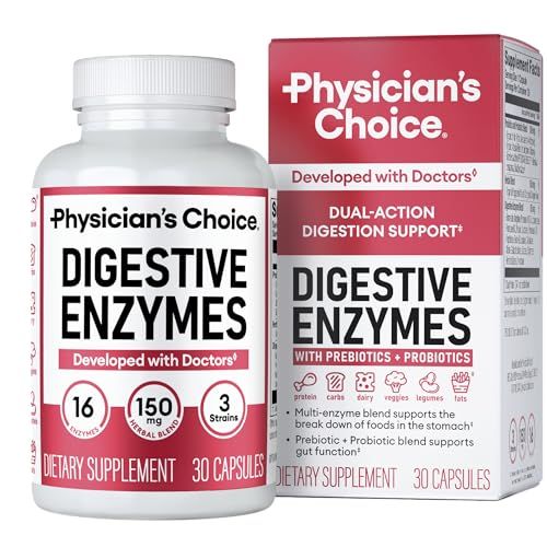 Physicians CHOICE Digestive Enzymes - Multi Enzymes, Bromelain, Organic Prebiotics Probiotics for Digestive Health Gut Health - Bloating Meal Time Discomfort - Dual Action - All Diets - 30 CT