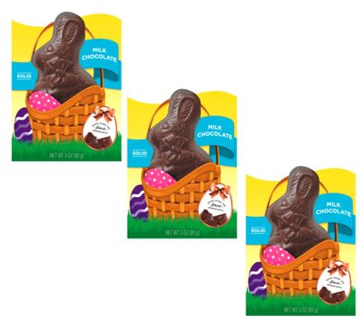 Milk Chocolate Bunnies - Pack of 3 - Solid Milk Chocolate - Smiling Sweets - Perfect for Easter Baskets or Sharing with Friends and Family - Tasty Traditions