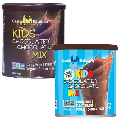 Castle Kitchen Hot Chocolate Sugar Free Regular Variety, Kids Mix 2 Pack, 1 of Each - Kids Chocolatey Chocolate Mix - Vegan, Plant Based, Gluten Free, All-Natural Ingredients