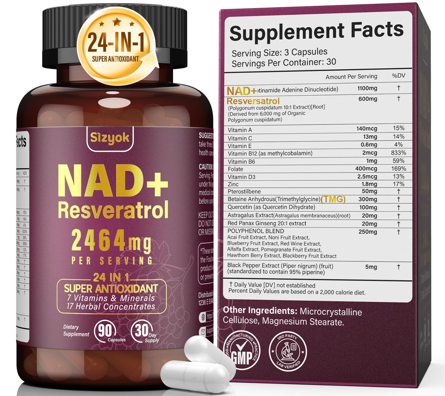 NAD Supplement 1100mg Pure Organic, Liposomal NAD Resveratrol Supplement for Women Men, Boost NAD for Aging Defense, Cellular Energy, Focus - Ultra Antioxidant, 90 Capsules