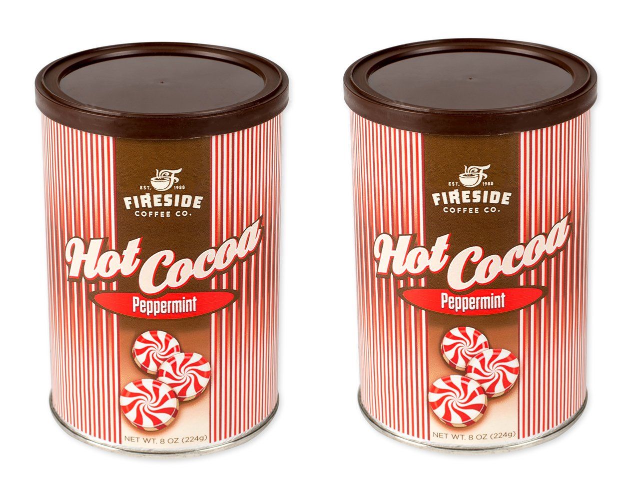 2 Pack - Fireside Coffee Peppermint Hot Cocoa Mix, 8 Oz Canister