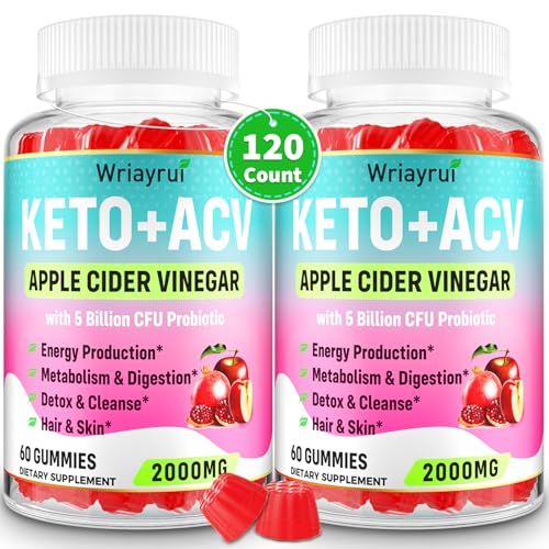 Apple Cider Vinegar Gummies, Advanced Keto ACV Gummies, ACV for Detox, Cleanse, Metabolism Digestion, Keto Support, Formulated with Green Tea, B6 B12, Probiotics, 120 Counts