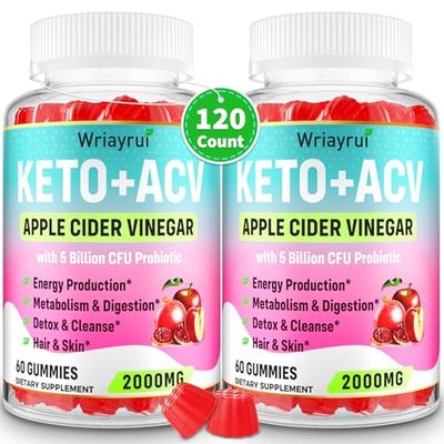 Apple Cider Vinegar Gummies, Advanced Keto ACV Gummies, ACV for Detox, Cleanse, Metabolism Digestion, Keto Support, Formulated with Green Tea, B6 B12, Probiotics, 120 Counts