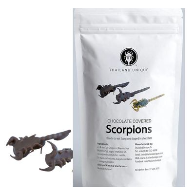 Thailand Unique Chocolate Covered Armor Tail Scorpions - 1 Bag of 2 Pieces of Dehydrated Edible Insects for Humans, Nutritious Bugs Superfood Weird Unusual Snack Gift