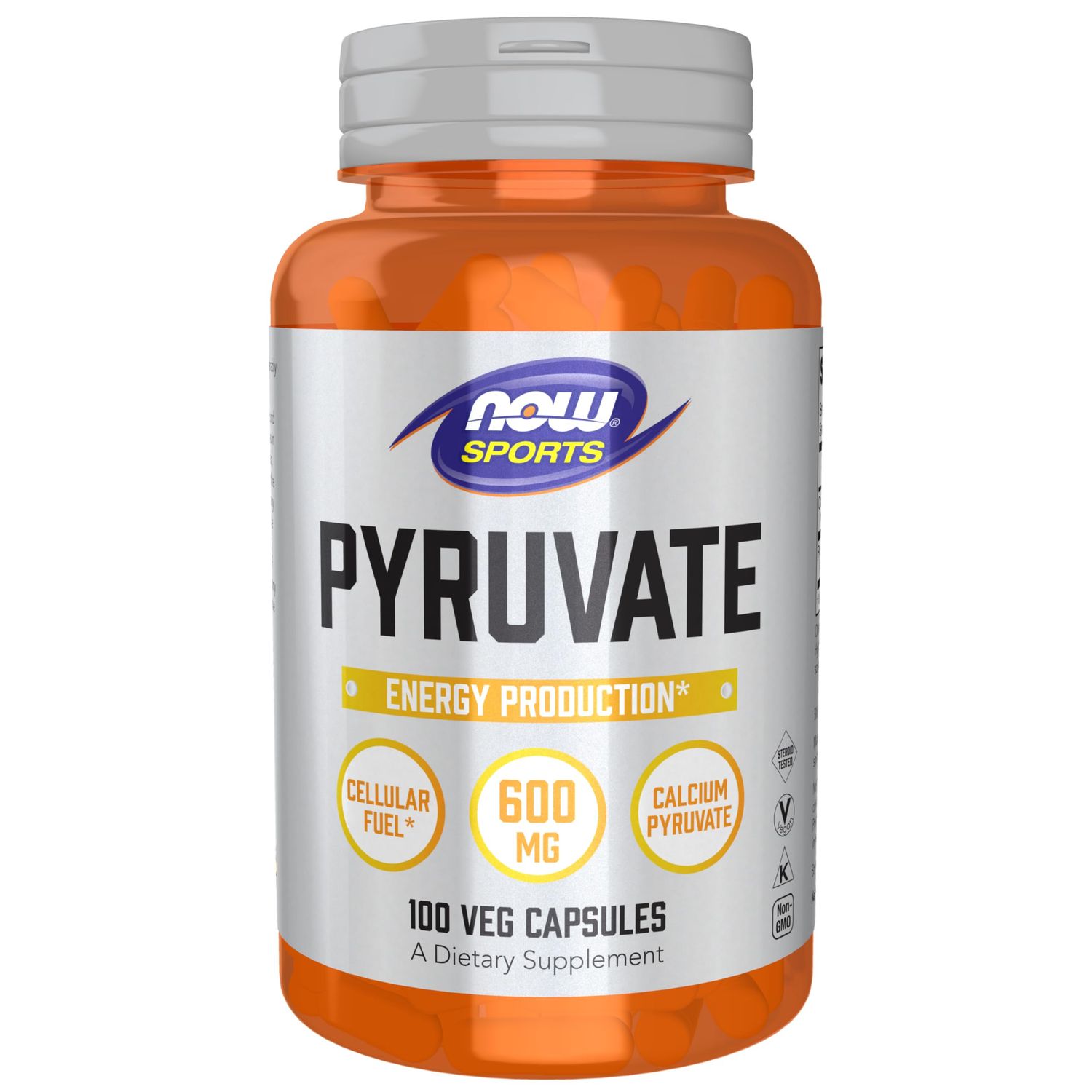 NOW Foods Sports Nutrition, Pyruvate Pyruvic Acid 600 mg, Energy Production, 100 Veg Capsules