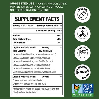 Probiotics for Women Men - 200 Billion CFU 12 Strains Probiotics for Digestive Health Gut Immune Health, Energy, with Organic prebiotics and probiotics Shelf Stable for Bloating 180 Capsules