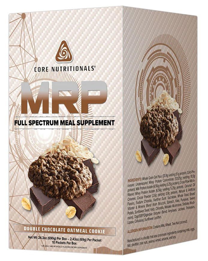 Core Nutritionals Platinum MRP Full Spectrum Meal Replacement, Sustained Release For All Day Amino Acid Support, 27G Protein, 2.43 oz Per Packet, 10 Packets 10 Packets, Double Chocolate Oatmeal Cookie