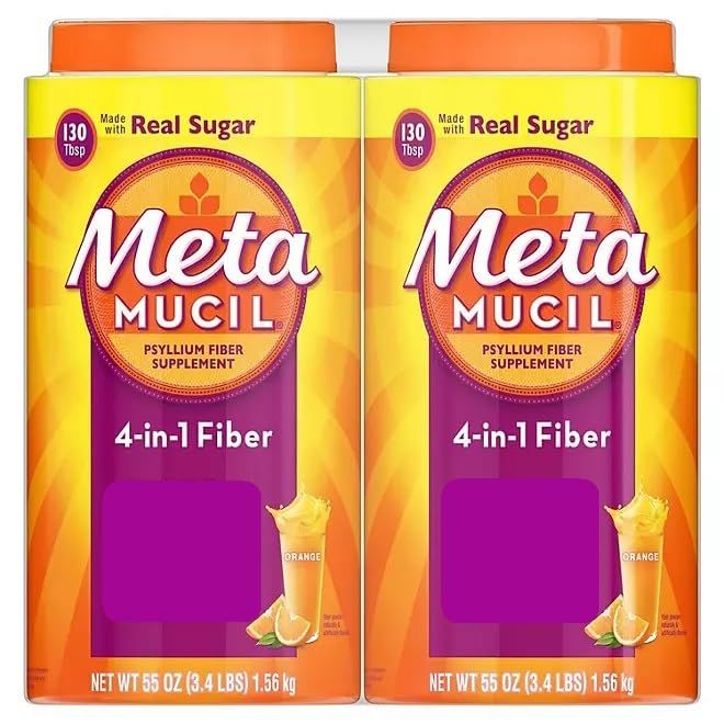 Metamucil, 4-in-1 Fiber with Real Sugar, Orange Flavor, 55oz, 3.44 Pound Pack of 2