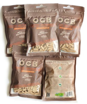 OCB VIRGIN Slim 6mm ECOPAPER Cigarette Filter tips 5 x 150 - total 750 filters