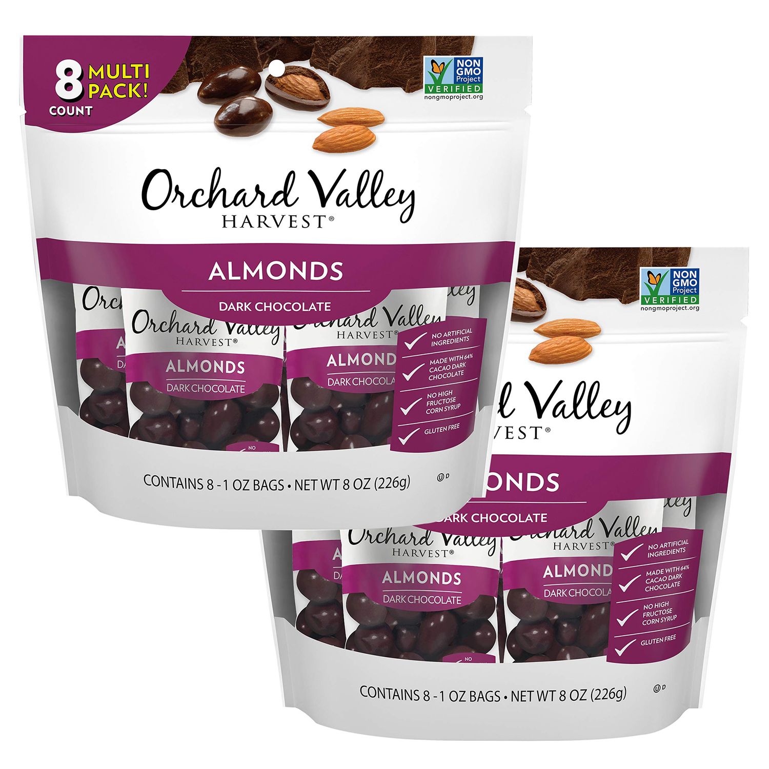 Orchard Valley Harvest Dark Chocolate Almonds, 1 Ounce Bags (Pack of 16), Gluten Free, Non-GMO, No Artificial Ingredients