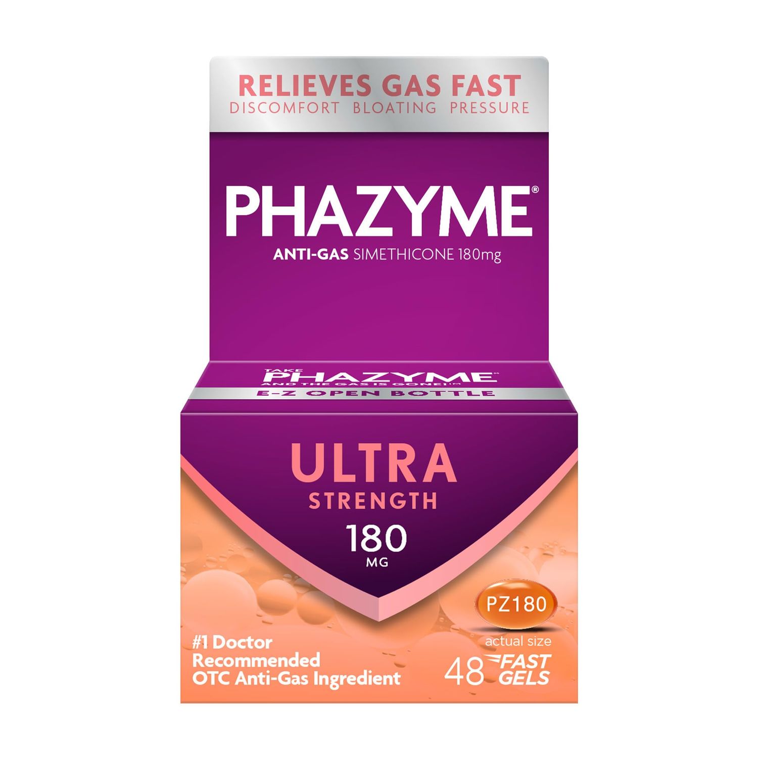 Phazyme Gas Relief, Ultra Strength Gas and Bloating Relief for Adults, 180 mg Simethicone Fast Gels, 48 Count