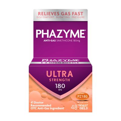 Phazyme Gas Relief, Ultra Strength Gas and Bloating Relief for Adults, 180 mg Simethicone Fast Gels, 48 Count