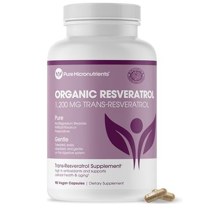 Organic Resveratrol 1200mg - 99 Pure Trans-Resveratrol Capsules with Green Tea Black Pepper - Highly Purified Bioavailable - 90 Vegan Caps
