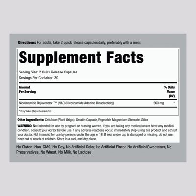 Piping Rock NAD Supplement for Women and Men Nicotinamide Adenine Dinucleotid 60 Capsules Rejuvenator Non-GMO, Gluten Free