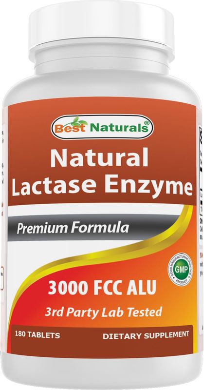 Best Naturals Fast Acting Lactase Enzyme Tablet, 3000 Fcc Alu, 180 Count 859375002900