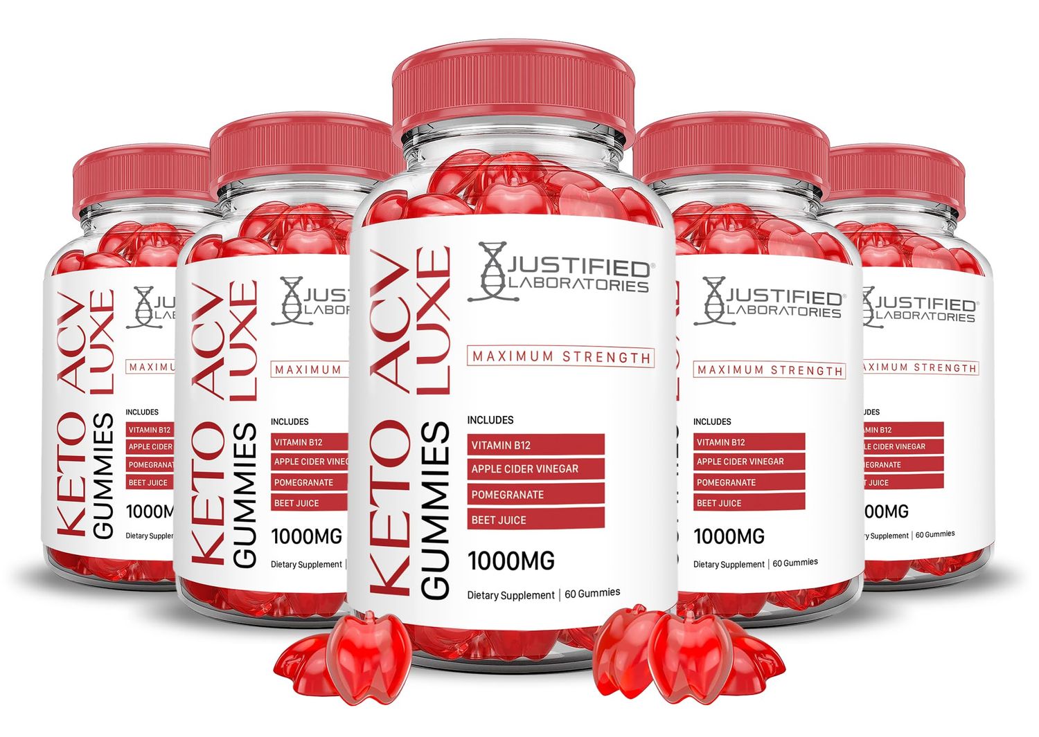 5 Pack Luxe Keto ACV Gummies Advanced Formula 1000MG Luxe Keto Gummies Apple Cider Vinegar Formulated with Pomegranate Beet Juice Powder B12 Vegan Non GMO 300 Gummys