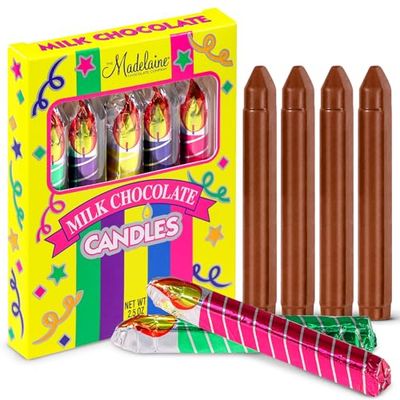 Madelaine Milk Chocolate Candles - Box of 5 Individually Wrapped Edible Birthday Candles, Birthday Party Favors, Goodie Bags, Stocking Stuffers, Classroom Prizes, Novelty Gifts for Boys Girls 2.5 oz