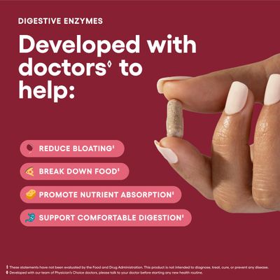 Physicians CHOICE Digestive Enzymes - Multi Enzymes, Bromelain, Organic Prebiotics Probiotics for Digestive Health Gut Health - Bloating Meal Time Discomfort - Dual Action - All Diets - 30 CT