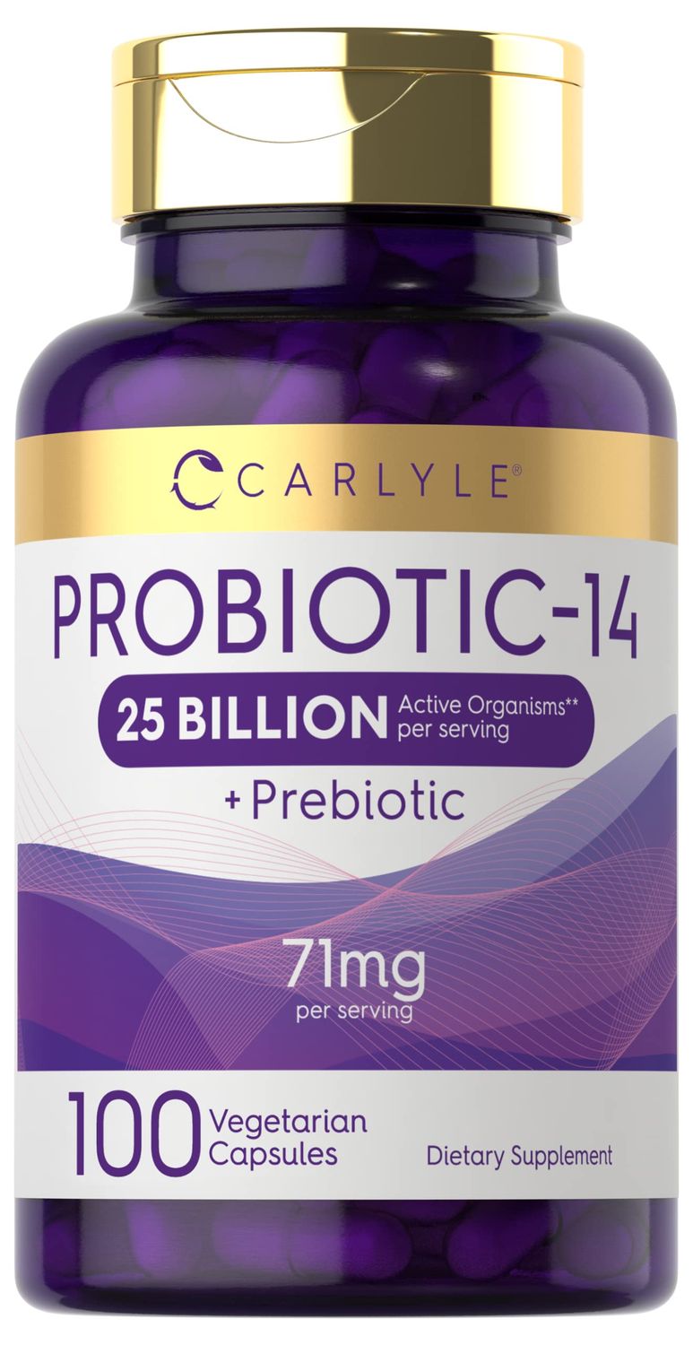Carlyle Probiotics 25 Billion CFU with Prebiotics 100 Capsules Vegetarian, Non-GMO, Gluten Free Supplement for Men Women
