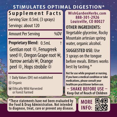 WishGarden Herbs Badass Bitters Digestive Aid - Plant-Based Digestive Supplement with Gentian Root, Orange Peel Fenugreek Seed, Bitters for Digestion Stimulates Digestive Enzymes Function, 4oz