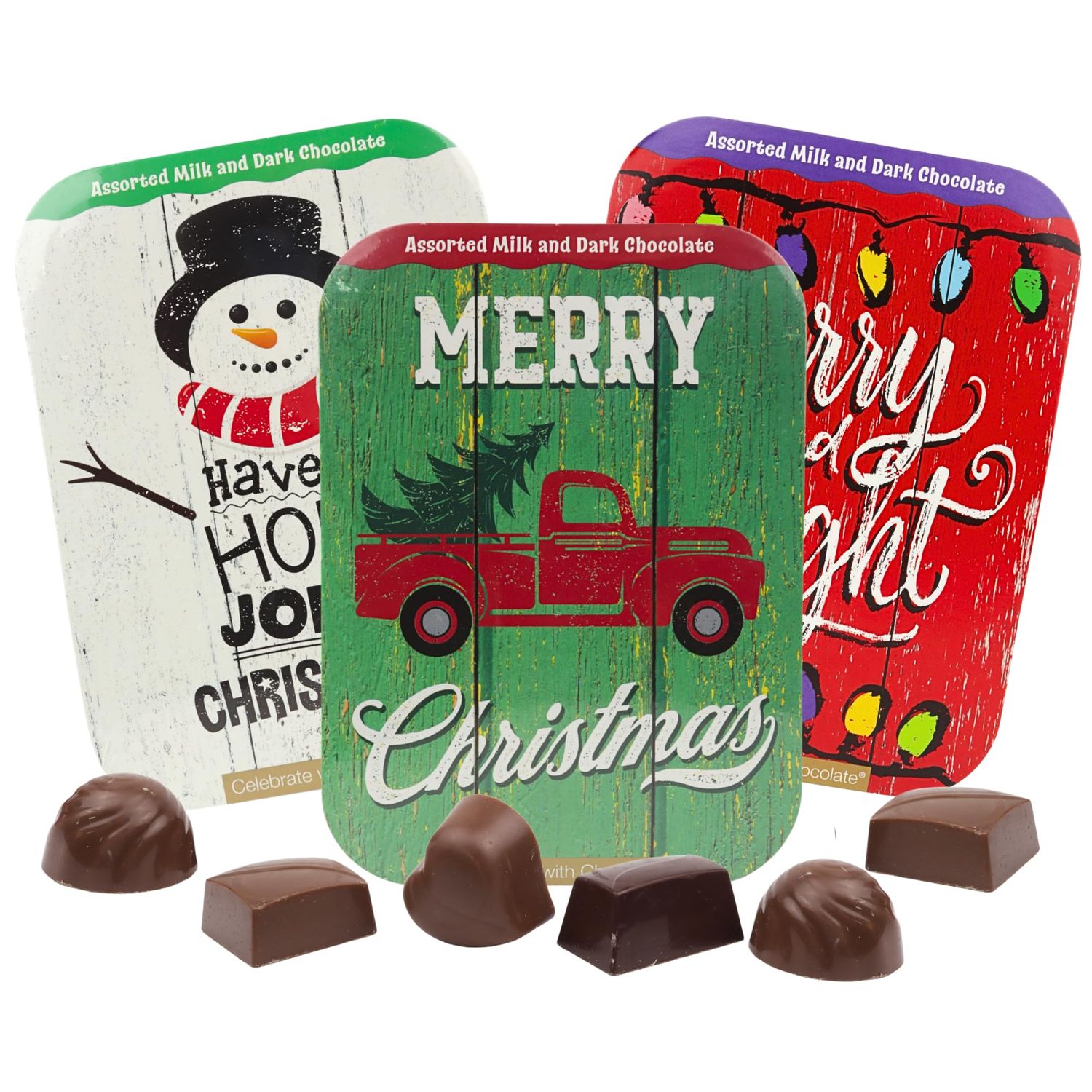 Sweetzo - Christmas Assorted Chocolate Truffle Boxes, Milk and Dark, Holiday Stocking Stuffers, 4 in Each Pack of 3