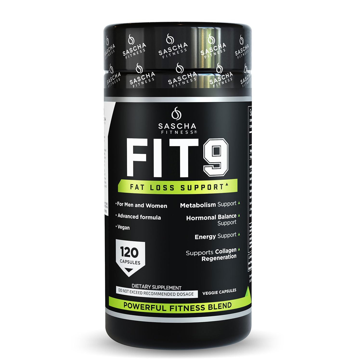 Sascha Fitness Fat Loss pills Collagen support Fluid Balance FIT9 Ingredients: 7Keto Uva Ursi, Gotu Kola, L-Theanine,Gingko Biloba,DIM,Green Tea Weight Loss Supplements-Vegan-120 Natural Cap