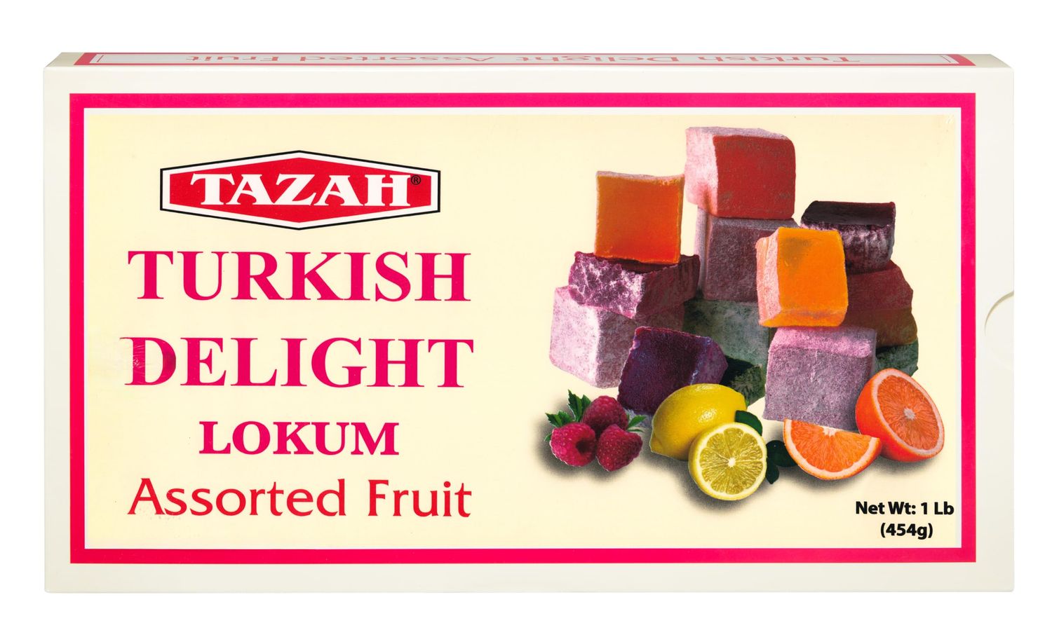 Tazah Turkish Delights Lokum Assorted Fruit 16oz 454g Gluten Free, Vegetarian, Handmade, Halal