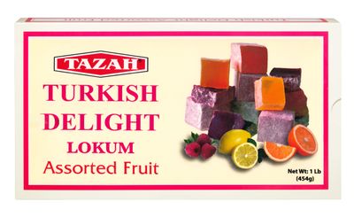 Tazah Turkish Delights Lokum Assorted Fruit 16oz 454g Gluten Free, Vegetarian, Handmade, Halal