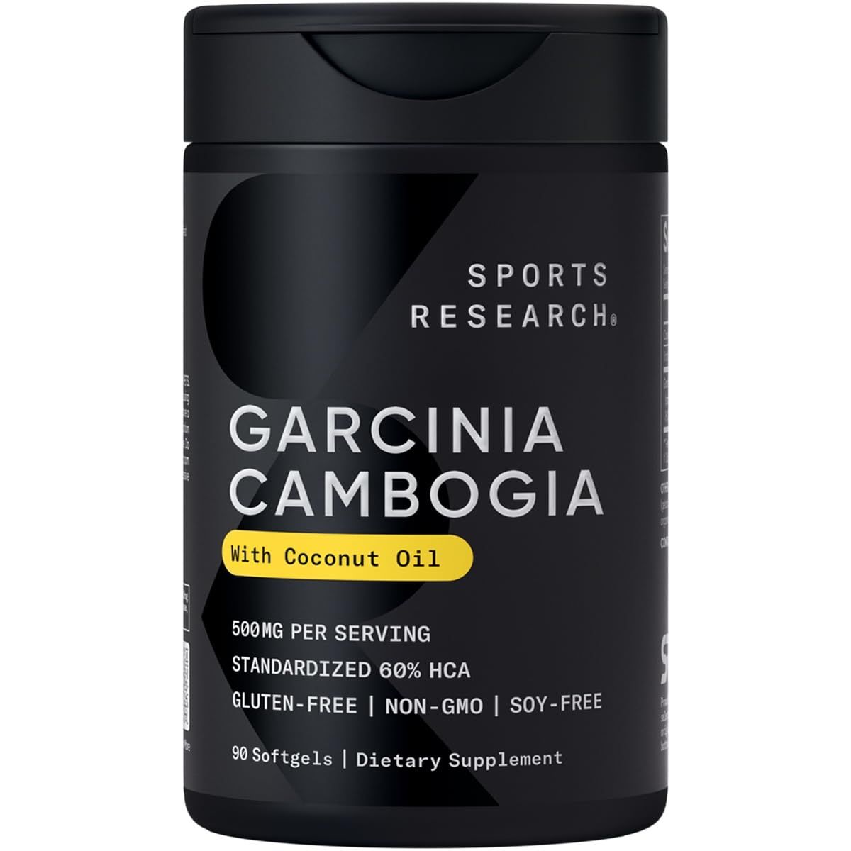 Sports Research Garcinia Cambogia Extract 60 HCA with Extra Virgin Organic Coconut Oil Non-GMO, Soy Gluten Free 90 Liquid Softgels