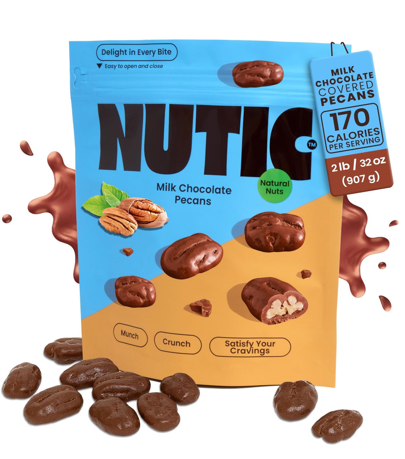 Nutic Milk Chocolate Covered Pecans - 2Lb - Sweet Delights - Indulge in Soft &amp; Creamy, Exquisite Candy Clusters &amp; Sweet Snacks, Perfect Food Gift for Any Occasion and Gift Basket