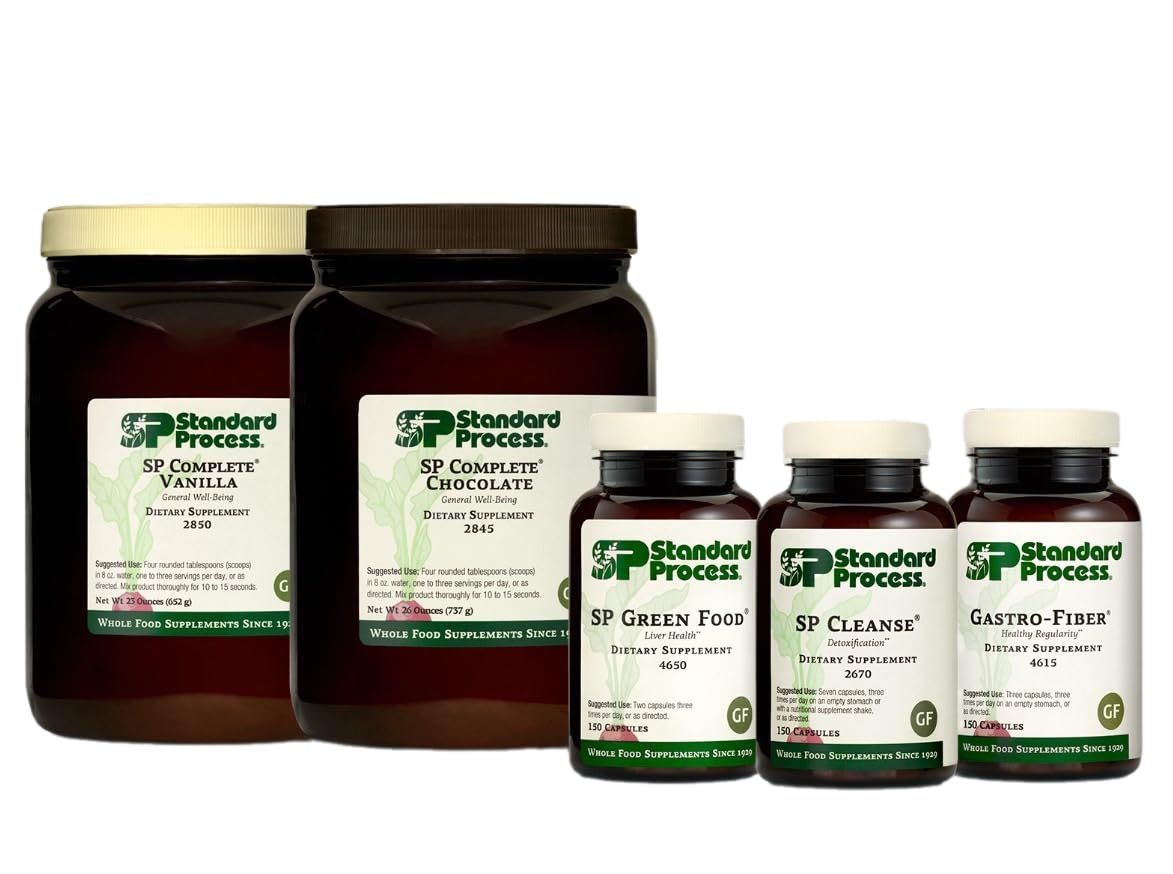 Standard Process Purification Product Kit with SP Complete Chocolate, SP Complete Vanilla and Gastro-Fiber - Includes Whey Protein, Dietary Fiber, Whole Food Green Food Supplement &amp; More
