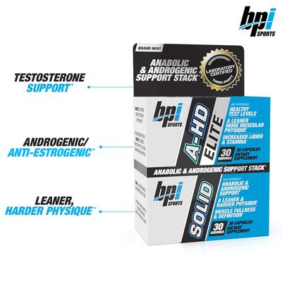 BPI Sports A-HD EliteSolid 30 Capsules - Men s Testosterone Booster - Healthy Muscle, Strength, Performance Support - Promotes Natural Fat Loss Libido - 30 Servings - 550mg
