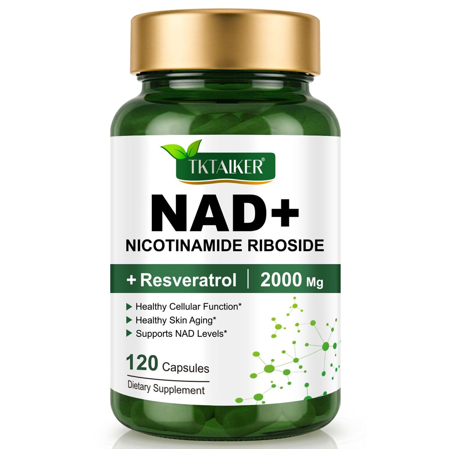 TKTALKER NAD Supplement 2000 Mg - 120 Capsules True NAD Resveratrol, NMN Alternative Liposomal NAD for Women Men, Support Cellular Health, Stamina Healthy Aging - Ultra Strength Capsules