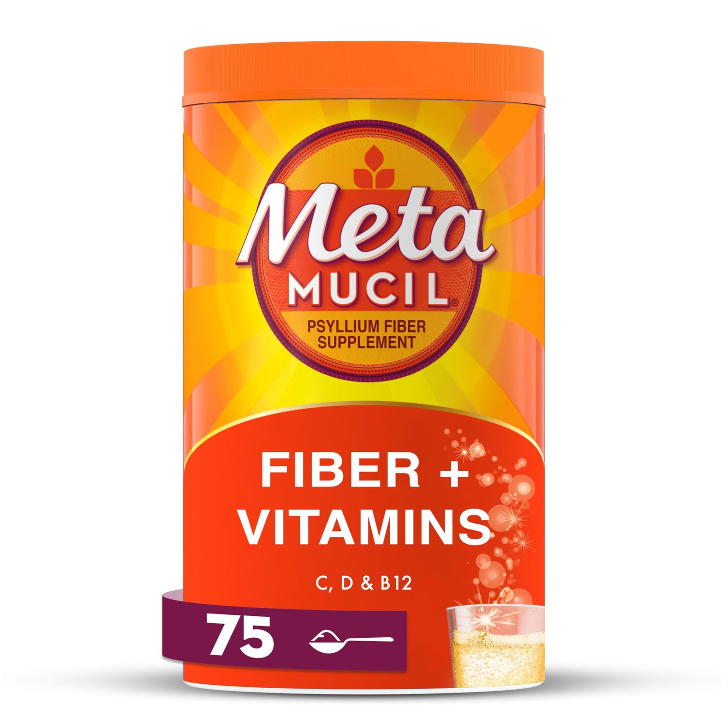 Metamucil, Metamucil 4-in-1 Fiber Vitamins C D B12 Fizzy Fiber Supplement Powder - Citrus, 24.9 Ounce