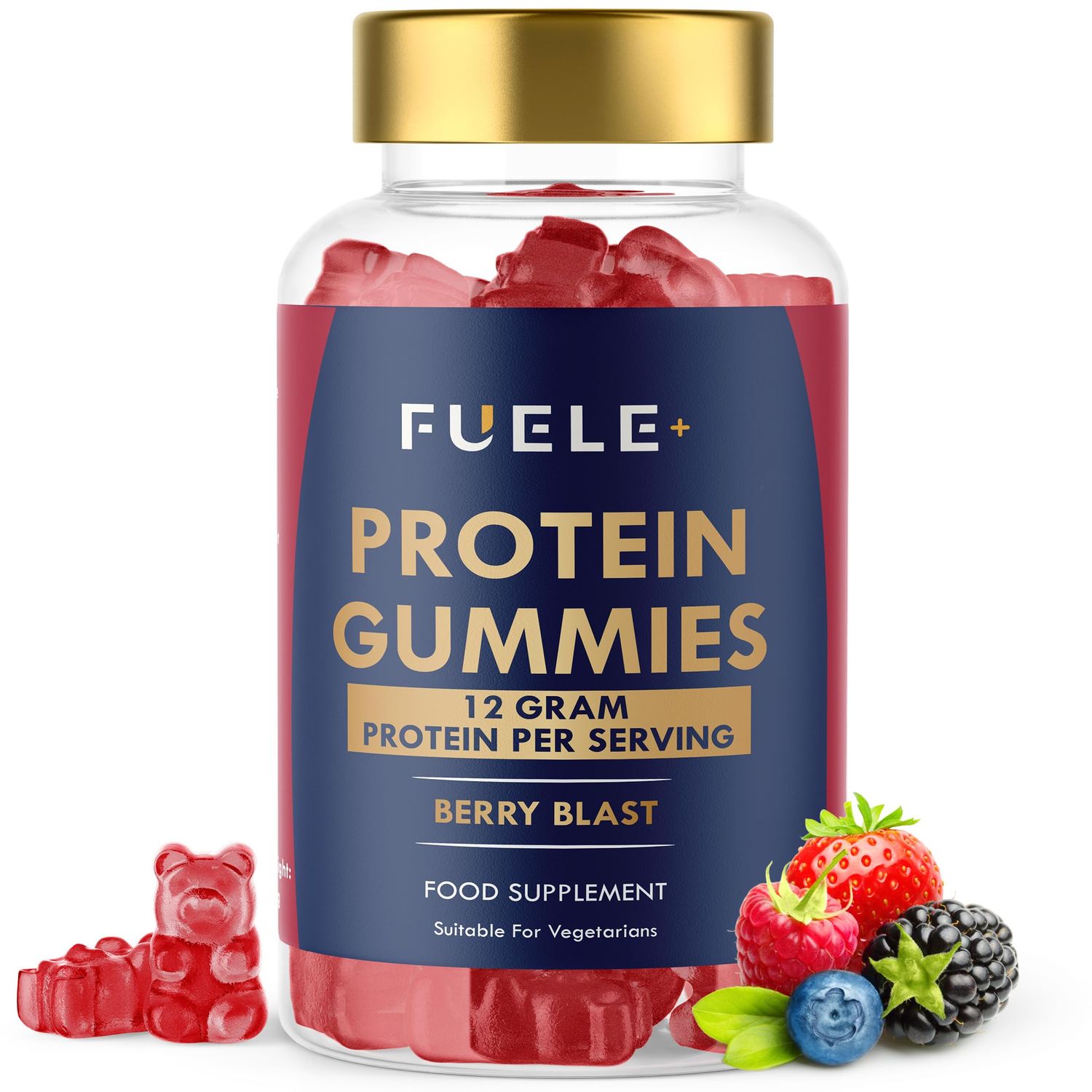 FUELE Whey Protein Gummies - Mixed Berry Flavour, 12g High Protein per Serving - Protein Powder Alternative, No Added Sugar, Vegetarian, Convenient Whey Protein Supplement, Muscle Recovery